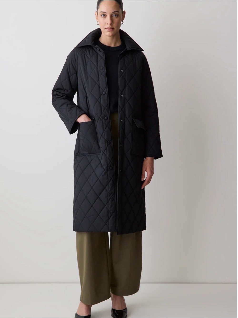 RW&CO. Olive Quilted Long Women's Lightweight Puffer Coat